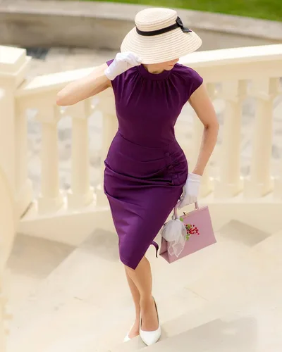 Miniatura 5 de AISIZE Women's Retro Half Collar Ruched Slim Cocktail Pencil Dress