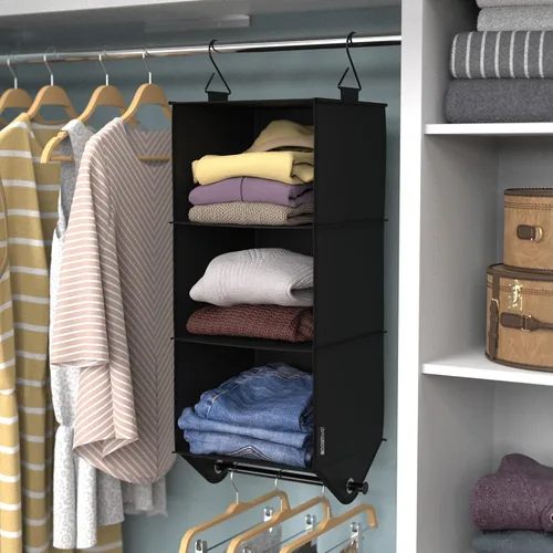 Miniatura 2 de ClosetMaid Organizador de armario colgante de tela de 3 estantes con barra de ropa para camisas, suéteres, pantalones, sombreros, zapatos, monederos