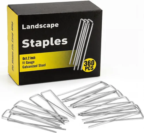 Miniatura 13 de Paquete de 240 grapas de paisaje de 15 cm, estacas de jardín galvanizadas para carpas, estacas resistentes calibre 11, alfileres de tela