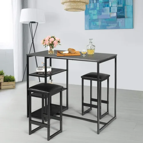 Miniatura 3 de COSTWAY Juego de comedor de 3 piezas, compacto de 2 sillas y juego de mesa, juego de cocina con mármol sintético rectangular, 3 estantes