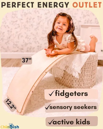 Miniatura 7 de Tabla de equilibrio de madera – Tabla de balanceo segura para los dedos de 37 pulgadas para niños pequeños, tabla de equilibrio de madera para niños