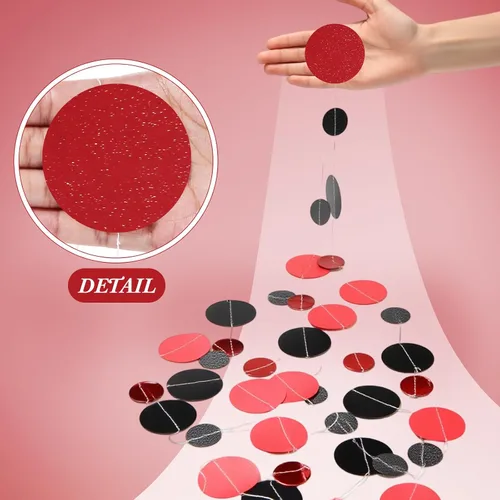 Miniatura 3 de Outus Guirnalda de puntos redondos negros y rojos, 5 piezas, decoración para colgar en fiestas de graduación, cada longitud de 13.1 pies
