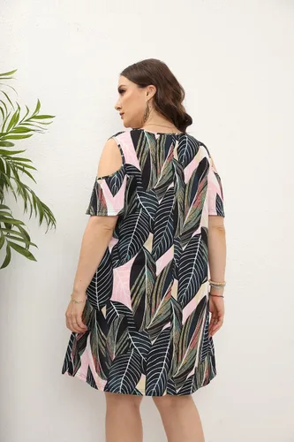 Miniatura 39 de Hbeyyto - Vestido informal de manga corta con hombros descubiertos para mujer, holgado y con bolsillos, talla grande