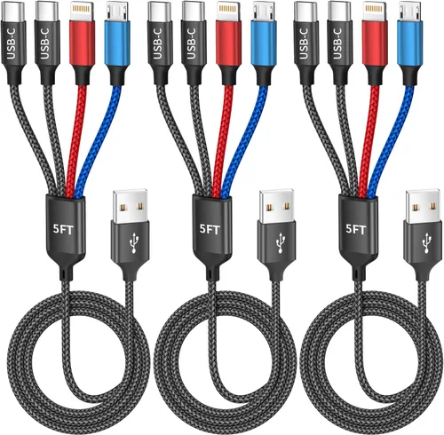 Miniatura 10 de Cable de carga múltiple 4 en 2 puertos tipo C, cables de carga USBA/C esenciales de viaje para múltiples dispositivos, cable de carga de teléfono