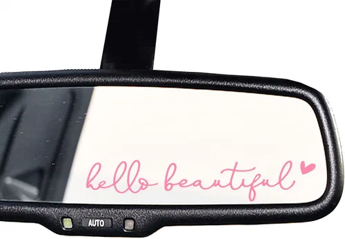 3 x Adhesivo para Espejo Retrovisor "Hello Beautiful", Adhesivos para Espejo de Tocador, Adhesivo de Vinilo para Espejo Retrovisor, Regalos de Rosa