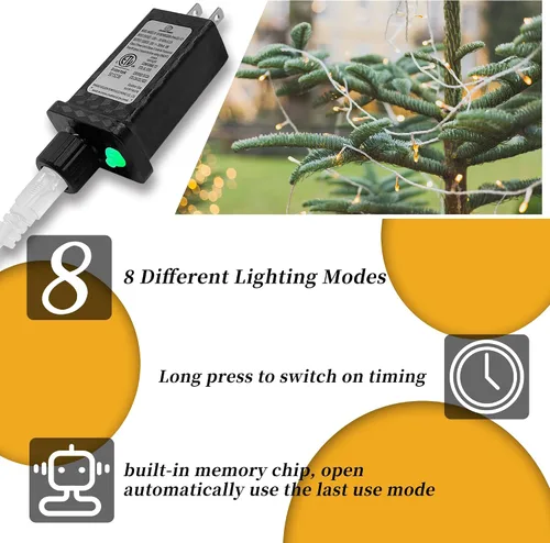 Miniatura 6 de Selarlyt 100 luces LED de Navidad para interiores y exteriores, luces blancas cálidas para árbol de Navidad, cable transparente, 39 pies, tira