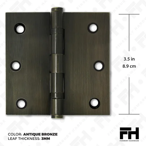 Miniatura 2 de Solid Brass Door Hinge Heavy Duty Ball Bearing 3.5 x 3.5 Inch - Set of 2 Hinges (Antique Brass)