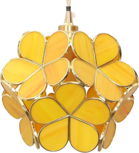 Miniatura 25 de Bieye L10749 - Lámpara colgante de techo de vidrio manchado estilo Tiffany con pantalla de 8 pulgadas de ancho (naranja, 8" flor de cerezo)