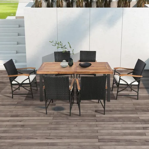 Miniatura 6 de Tangkula Juego de 2 sillas de comedor de mimbre para patio, sillas de ratán de polietileno para exteriores con cojín suave, marco de metal