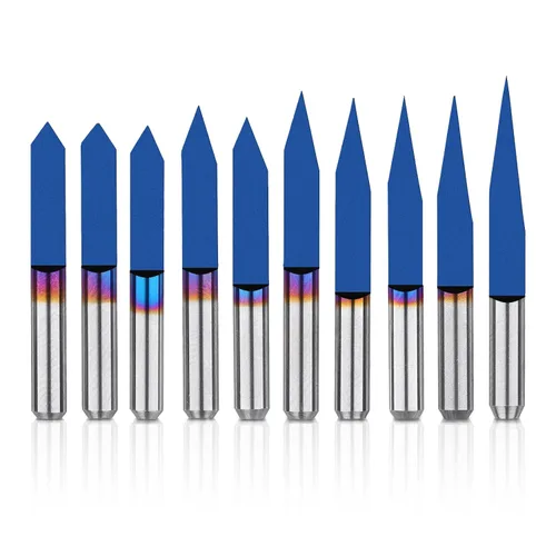 Miniatura 10 de Genmitsu 10 brocas de grabado de capa azul nano, punta de 20 grados de 0.004 in, vástago cónico en V de 1/8 pulgadas