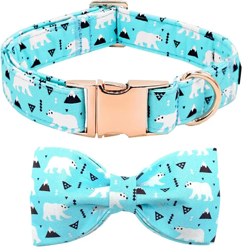 Collar de perro con lazo para perro, diseño de oso azul, collar para mascotas, lindo pajarita, collares suaves para perros con hebilla de metal,