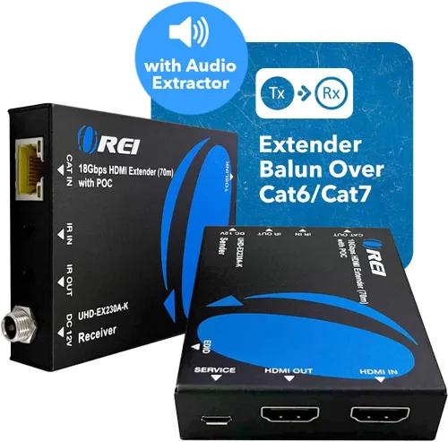 Miniatura 9 de OREI Extensor HDMI 4K a través de Ethernet, Extensor Balun a través de Cat6/Cat7 con extractor de audio óptico IR hasta 70 metros - Salida en bucle
