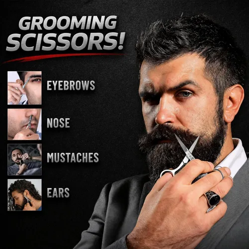 Miniatura 5 de Juego de cepillo para barba y peine para el cuidado de los hombres tijeras para bigote para regalo de caballero caja de regalo y bolsa de viaje