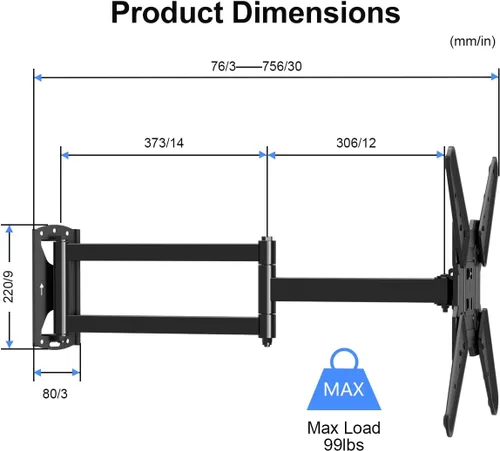 Miniatura 8 de Suptek Soporte de pared para TV de esquina de brazo largo para la mayoría de televisores de 23 a 60 pulgadas, soporte de TV de movimiento completo