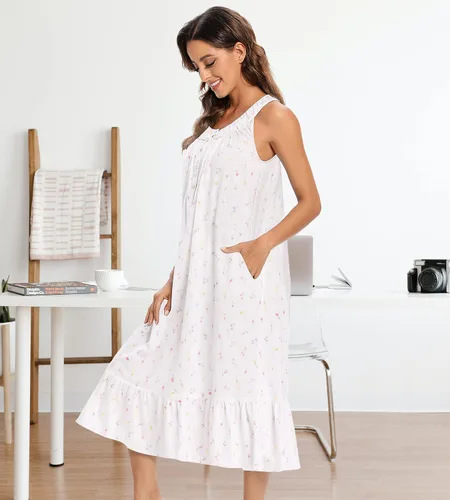 Miniatura 2 de IZZY + TOBY Camisones de algodón para mujer, sin mangas, con bolsillos, suaves, con nudos, camisón largo