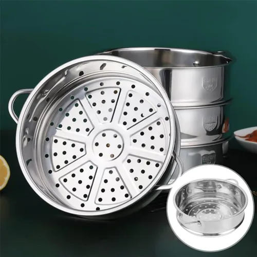 Miniatura 5 de Hemoton Cesta de vapor de acero inoxidable de 11.41 x 9.05 x 2.55 pulgadas, inserto multifuncional para cocinar albóndigas, bollos, verduras