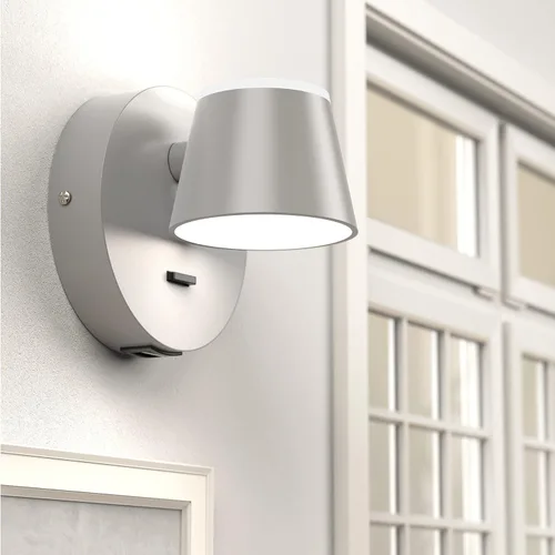 Miniatura 7 de URSOLA Juego de dos lámparas de pared, apliques de pared LED con interruptor de encendido/apagado, puerto de carga USB, 110 voltios, lámpara de Gris