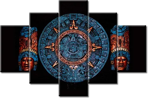 Miniatura 31 de Arte de pared con varios paneles, calendario maya, imágenes de piedra del sol, pinturas de civilización azteca sobre lienzo, sala de estar