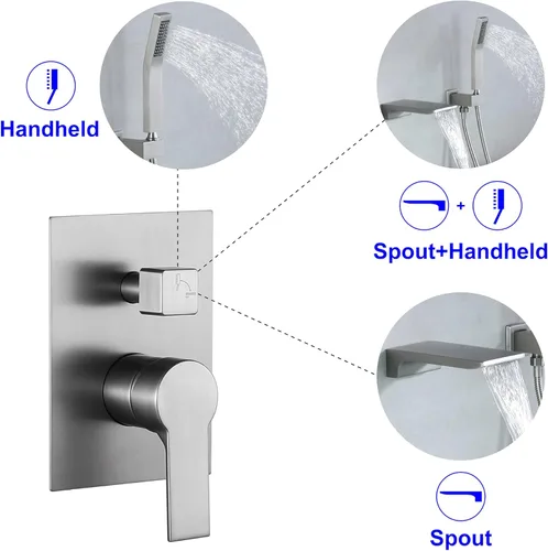 Miniatura 2 de SHAMANDA Grifo de bañera de cascada montado en la pared con ducha de mano, grifo de bañera de baño de una sola manija, juego de grifo de ducha