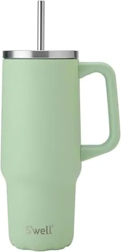 Miniatura 7 de S'well Vaso de acero inoxidable reciclado XL con popote y asa, 40 onzas, azurita, contenedor aislado al vacío de triple capa mantiene las bebidas