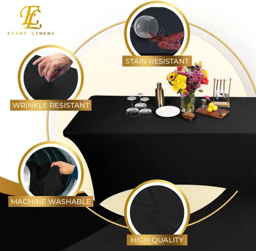 Miniatura 3 de Mantel rectangular de lino de elastano de 8 pies, funda ajustable para mesa plegable de 8 pies, ropa de cama de boda, paños de banquete, fundas