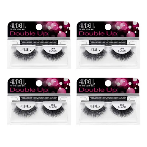 Ardell Pestañas postizas Double Up 208, color negro, volumen dramático, tira completa, pestañas acampanadas y gruesas para un aspecto atrevido,