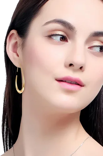 Miniatura 4 de Aretes de aro ligeros con forma de lágrima para mujer, chapados en oro blanco de 14 quilates, grandes y ovalados, de alto pulido, joyería de regalo