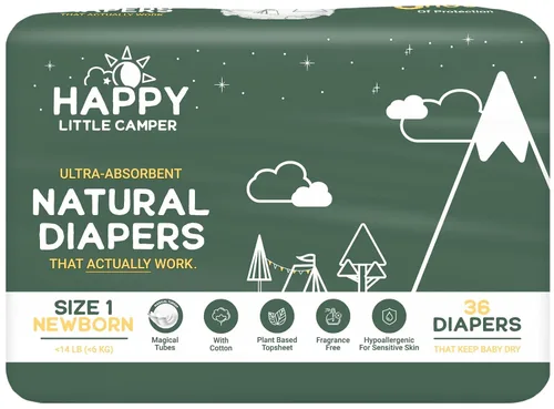 Miniatura 15 de Happy Little Camper Pañales desechables naturales para bebés, ultraabsorbentes, talla 1 - hipoalergénicos, sin perfume y sin cloro (200 unidades)