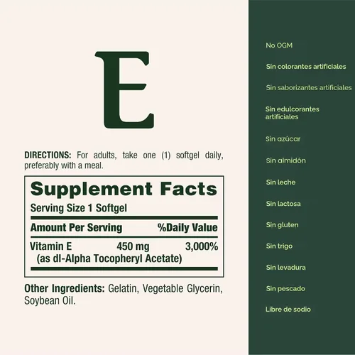 Miniatura 5 de Nature's Bounty Cápsulas blandas de vitamina E de 1000 UI, apoya la salud antioxidante y el sistema inmunológico, 1 porción por día, sin gluten, 60