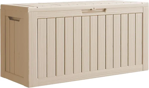 Miniatura 5 de Caja de almacenamiento de resina impermeable para exteriores con cerradura para interiores y exteriores, para cojines de patio, muebles de patio