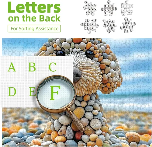 Miniatura 3 de Rompecabezas de 500 piezas para adultos - Rompecabezas de arte de animales de perro de piedra de playa para adultos, desafiante diversión familiar