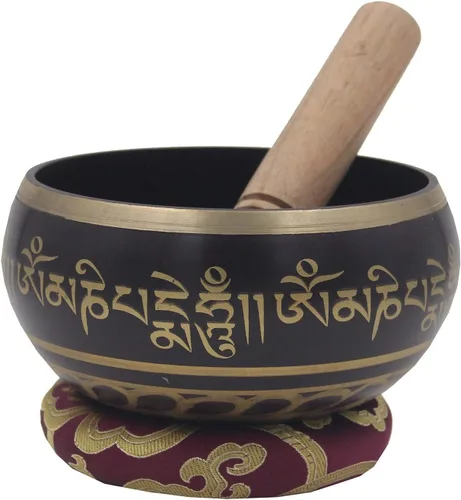 Miniatura 23 de DharmaObjectsGorgeous 8 Símbolos de la Suerte para meditación, Plato cantante / cojín / mazo, Negro, S