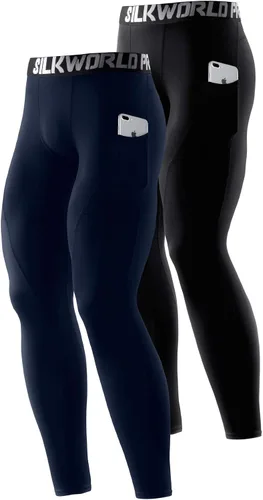 Miniatura 33 de SILKWORLD Paquete de 1 a 3 pantalones de compresión para hombre, con bolsillos, leggings de gimnasio y secado fresco