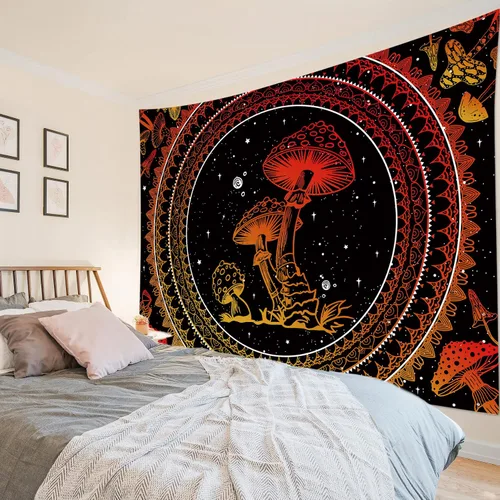 Miniatura 27 de SCECALA Tapiz bohemio de hongos, mandala blanco y negro para colgar en la pared para dormitorio, decoración bohemia del hogar, 60 x 40 pulgadas