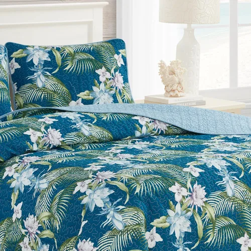 Miniatura 2 de Tommy Bahama - Juego de colcha tamaño Queen, ropa de cama reversible de algodón con fundas a juego, juego de ropa de cama transpirable para todas