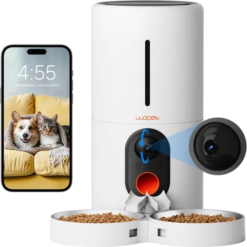 Miniatura 9 de WOPET Comedero automático para gatos con cámara para dos gatos, alimentador automático HD de 1080p, alimentador para mascotas WiFi 5G con visión