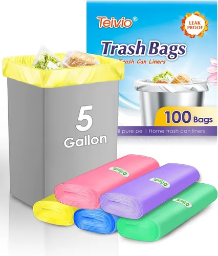 Miniatura 9 de Bolsas de basura pequeñas de 3 galones 120 unidades Bolsas de basura fuertes y coloridas, bolsas de basura pequeñas, forros para botes de basura