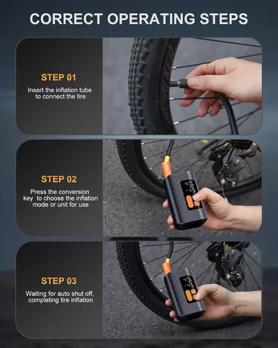 Miniatura 6 de Electric Bike Pump, 160PSI Mini Bike Tire Pump, 4X Fast Bicycle Pump with Digital Pressure Gauge, Bike Air Pump for Mountain Bike, Moto, Car and