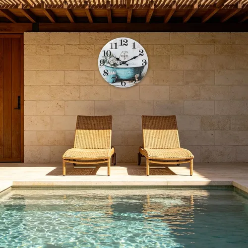 Miniatura 5 de Reloj de pared decorativo para baño, estilo rústico, impermeable, de cristal, para baño, piscina, jardín (12 pulgadas, azul)