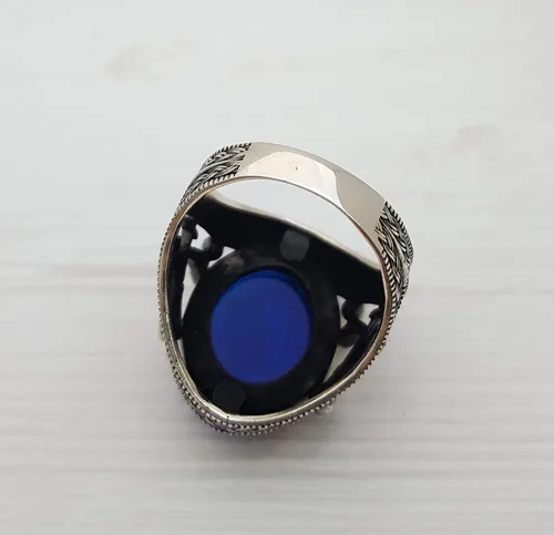 Miniatura 6 de Beautiful Handcrafted 925K Solid Sterling Silver Cubic Zircon Sapphire Color Men's Ring RP54