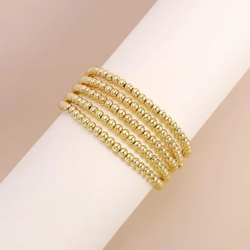 Miniatura 5 de Elegance 11 designs 14K Gold Plated Bead Ball Bracelet Stretchable Elastic Gold Beaded Bracelets for Women