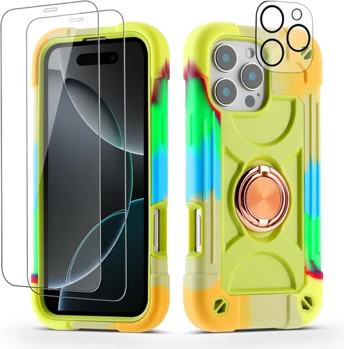 Miniatura 16 de Funda para iPhone 11 de 6.1 pulgadas con soporte de anillo, con 2 protectores de pantalla de vidrio, resistente a los golpes, resistente a