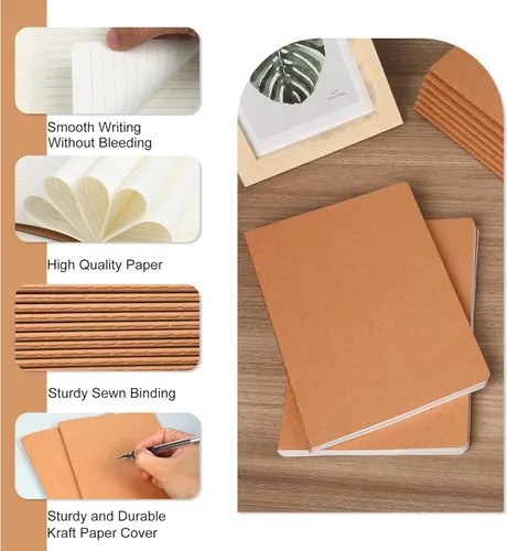 Miniatura 3 de Miikoul 72 paquetes de cuadernos en papel kraft A5 con papel rayado al por mayor, 8.3 x 5.5 pulgadas, 60 páginas/30 hojas, 80 g/m², cuaderno