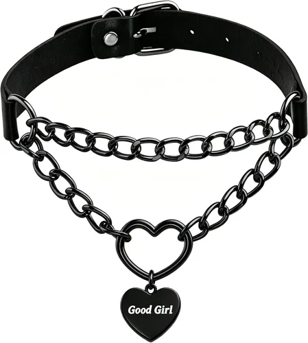 Miniatura 8 de Eigso Gargantilla gótica con cadena de corazón para mujer, gargantilla de cuero punk, collares Emo Grunge, collar para fiesta de los años 80
