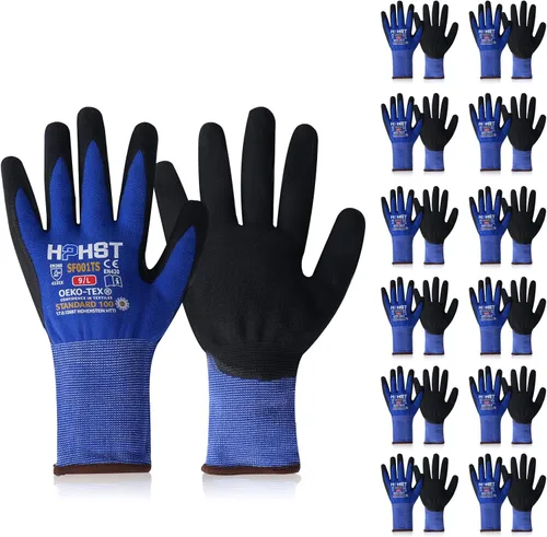 Safety Work Gloves, SF001, Comfort Stretch Fit, Power Grip, Smart Touch, Durable Foam Coated, 3Pairs & 12Pairs Azul 12 pares