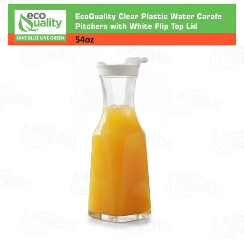 Miniatura 3 de EcoQuality Jarra de agua de plástico transparente de 54 onzas con tapa abatible, 1 paquete, botella de base cuadrada con boquilla para barra