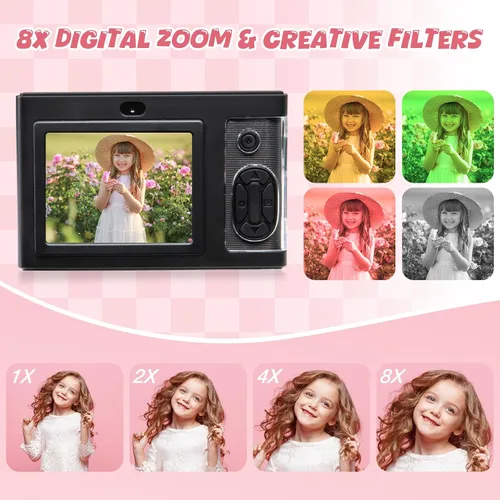 Miniatura 2 de Cámara digital, cámara FHD 1080P para niños con tarjeta de 32 GB, cámara digital de 48 MP con zoom 8X para apuntar y disparar, antivibraciones