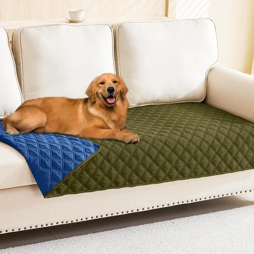 Miniatura 86 de Smiry Funda impermeable para cama de mascota, suave y lavable, para muebles, cama, sofá, reversible, a cuadros (30 x 53 pulgadas, color beige/beige)