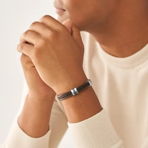 Miniatura 5 de Fossil Pulsera casual de acero inoxidable y cuero genuino para hombre