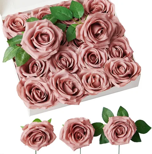 Miniatura 17 de Rosas artificiales, rosas artificiales, rosas artificiales de seda con tallos para ramos de boda, mesas de fiesta, centros de mesa, arreglos Negro